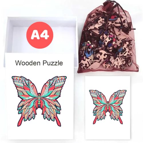 Home Melody Holzpuzzle Schmetterling | A4 Größe 29,7 x 21 cm | 180+ Teile | Wooden-Puzzle Butterfly Tier in Geschenk-Box | Erwachsene Kinder-Geburtstag Junge Mädchen | Holz-Puzzle einzigartige Form von Home Melody