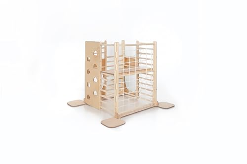 HomeForDreams Holz Montessori-Inspirierter Quadratischer Kletterturm für Kleinkinde: Faltbarer Indoor-Spielplatz mit Zubehörbrettern (Naturholz, Mit Innenbrett) von HOMEforDREAMS