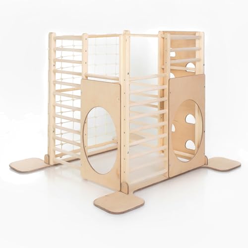 HomeForDreams Holz Montessori-Inspirierter Quadratischer Kletterturm für Kleinkinde: Faltbarer Indoor-Spielplatz mit Zubehörbrettern (Naturholz, Ohne Zubehör) von HomeForDreams