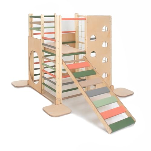 HomeForDreams Holz Montessori-Inspirierter Quadratischer Kletterturm für Kleinkinde: Faltbarer Indoor-Spielplatz mit Zubehörbrettern (Waldtraum, Mit Innenbrett und Treppenbrett) von HomeForDreams