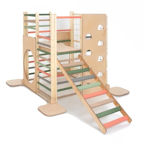 HomeForDreams Holz Montessori-Inspirierter Quadratischer Kletterturm für Kleinkinde: Faltbarer Indoor-Spielplatz mit Zubehörbrettern (Waldtraum, Mit Innenbrett und Trittbrett) von HomeForDreams