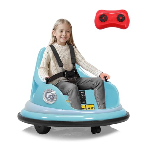 12V Elektro Autoscooter Kinder Kinderfahrzeug 360 Grad Rotation mit Fernbedienung, Sicherheitsgurt, LED-Lichtern, Musik, 1–3 km/h DREI Geschwindigkeitsstufen Kinder ab 3 Jahren Blau von HomeMiYN