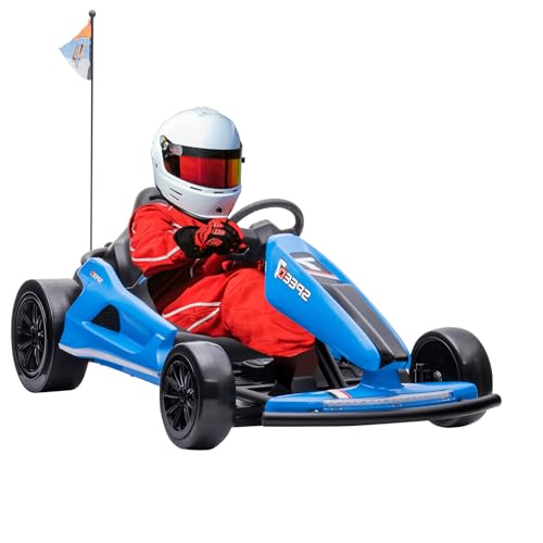 12V Pedal Go-Kart Kinderfahrzeug 3-5km/h Sportwagenstruktur Tretfahrzeug für Kinder mit Fahne Stamm Driftauto Kinder ab 3 Jahren Blau von HomeMiYN