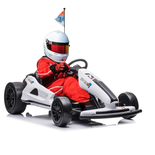 12V Pedal Go-Kart Kinderfahrzeug 3-5km/h Sportwagenstruktur Tretfahrzeug für Kinder mit Fahne Stamm Driftauto Kinder ab 3 Jahren Weiß von HomeMiYN