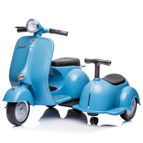 Dreirad Elektrofahrzeug 2 Sitze Kinderfahrzeug 2–4 km/h 6V Vespa Kindermotorrad Elektro-Motorrad mit Musik Bluetooth Tretfahrzeug Kinder ab 3 Jahren Hellblau von HomeMiYN