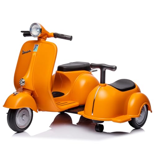 Dreirad Elektrofahrzeug 2 Sitze Kinderfahrzeug 2–4 km/h 6V Vespa Kindermotorrad Elektro-Motorrad mit Musik Bluetooth Tretfahrzeug Kinder ab 3 Jahren Orange von HomeMiYN