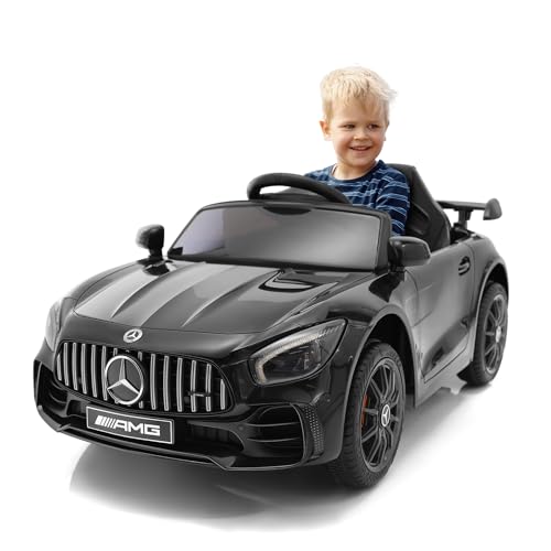 Mercedes Benz GTR 6V Kinder Elektroauto Kinderfahrzeug 2,5-4,5 km/h mit Fernbedienung Kinderpedale vorwärts und rückwärts Musik Lichter kinderfreundlich Schwarz von HomeMiYN