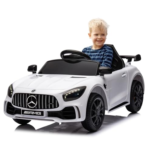 Mercedes Benz GTR 6V Kinder Elektroauto Kinderfahrzeug 2,5-4,5 km/h mit Fernbedienung Kinderpedale vorwärts und rückwärts Musik Lichter kinderfreundlich Weiß von HomeMiYN