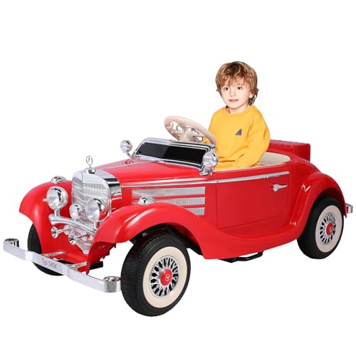 Mercedes Benz Oldtimer Retro Klassiker Elektroauto für Kinder 12 V 3–6 km/h klassischer Stil Kinderfahrzeu Eltern-Kind-Funktionen mit Fernbedienung Rot von HomeMiYN