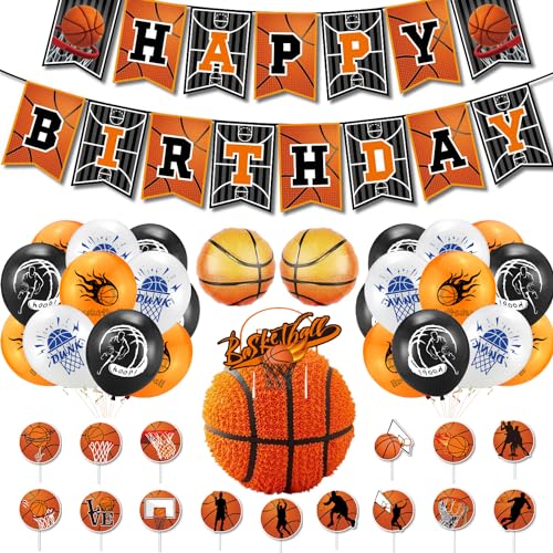 39 Stück Basketball Geburtstag Deko,Basketball Party Zubehör mit Basketball Luftballons Banner Kuchen-Topper,Cupcake-Topper,für Kinder Jungen Teenager Basketballfans Dekoration der Themenparty von Homefantasy