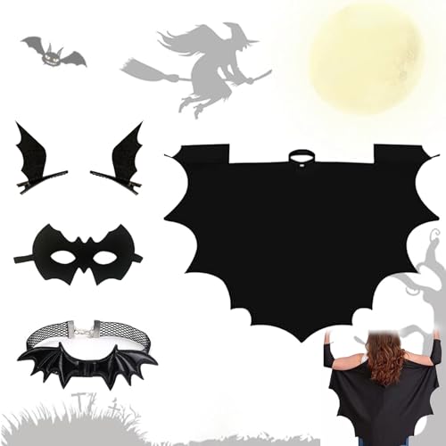 Homefantasy 5-Stück halloween kostüm damen fledermaus fledermaus kostüm damen mit Fledermaus Haarspangen Fledermaus Stirnband Damen Fledermaus Halsband Damen für Halloween Karneval Party von Homefantasy