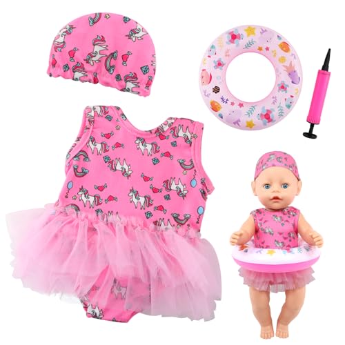 Schwimmset für Puppen Einhorn Puppenkleidung Sommer 4teilig Puppen Badeanzug Set Puppen Kleidung Outfits für 35-45cm Baby Puppen mit Schwimmring Hut Geschenke für Mädchen Jungen Kinder Schwimmset für Puppen Einhorn Puppenkleidung Sommer 4teilig Puppen Badeanzug Set Puppen Kleidung Outfits für 35-45cm Baby Puppen mit Schwimmring Hut Geschenke für Mädchen Jungen Kinder von Homeinmind