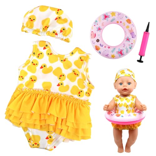 Schwimmset für Puppen Entemotiven, Puppenkleidung Sommer 4teilig Puppen Badeanzug Set mit Schwimmring Hut, Puppen Kleidung Outfits für 35-45cm Baby Puppen Geschenke für Mädchen Jungen Kinder Schwimmset für Puppen Entemotiven, Puppenkleidung Sommer 4teilig Puppen Badeanzug Set mit Schwimmring Hut, Puppen Kleidung Outfits für 35-45cm Baby Puppen Geschenke für Mädchen Jungen Kinder von Homeinmind