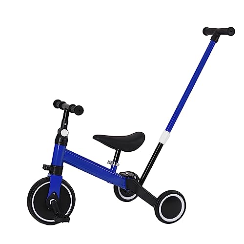 Homewell Dreirad mit Schubstange, Laufrad ab 18 Monate, Kinderdreirad Kombiniert Trolley und Ride Funktionen, mit Faltbar Pedal, Abnehmbar Kombi-Hinterräder, Keine Bremsen (03, Blau) von Homewell