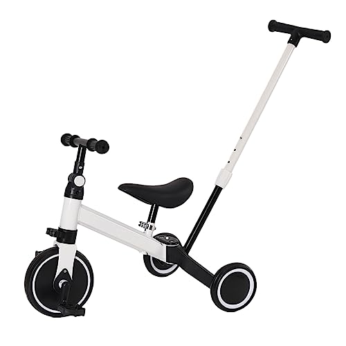 Homewell Dreirad mit Schubstange, Laufrad ab 18 Monate, Kinderdreirad Kombiniert Trolley und Ride Funktionen, mit Faltbar Pedal, Abnehmbar Kombi-Hinterräder, Keine Bremsen (03, Weiß) von Homewell