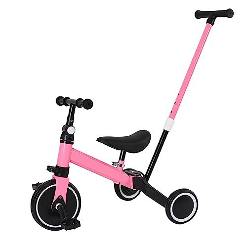 Homewell Dreirad mit Schubstange, Laufrad ab 18 Monate, Kinderdreirad Kombiniert Trolley und Ride Funktionen, mit Faltbar Pedal, Abnehmbar Kombi-Hinterräder, keine Bremsen (03, Rosa) von Homewell