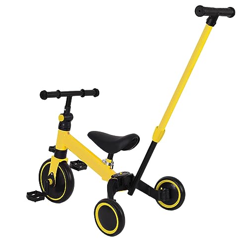 Homewell Trycile Kinderkraft Dreirad, skalierbar, 2-in-1, kombiniert Trolley und Fahrtenfunktion, Geschenk für Babys, 1-5 Jahre, ohne Bremsen (03, Gelb) von Homewell