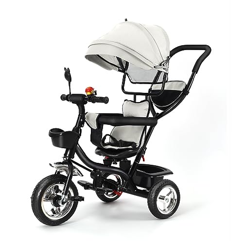 Homewell Trycile Kinderkraft Dreirad, skalierbar, 2-in-1, kombiniert Trolley und Fahrtenfunktion, mit faltbarer Sonnenblende und Fußpedal, Geschenk für Babys, 1-5 Jahre (01, Grau) von Homewell