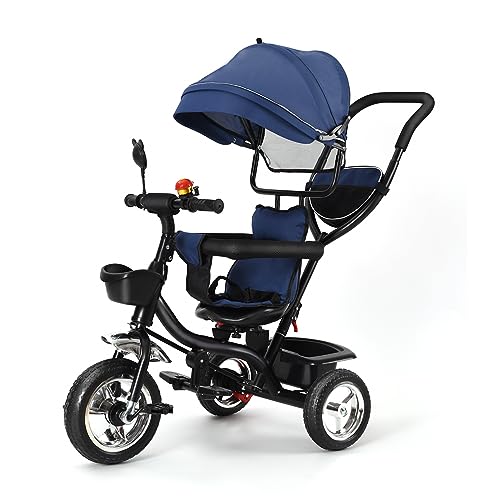 Homewell Trycile Kinderkraft Dreirad, skalierbar, 2-in-1, kombiniert Trolley und Fahrtenfunktion, mit faltbarer Sonnenblende und Fußpedal, Geschenk für Babys, 1-5 Jahre (01, blau) von Homewell