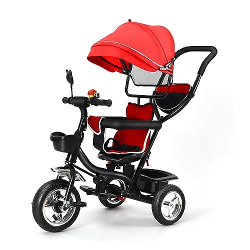 Homewell Trycile Kinderkraft Dreirad, skalierbar, 2-in-1, kombiniert Trolley und Fahrtenfunktion, mit faltbarer Sonnenblende und Fußpedal, Geschenk für Babys, 1-5 Jahre (01, rot) von Homewell