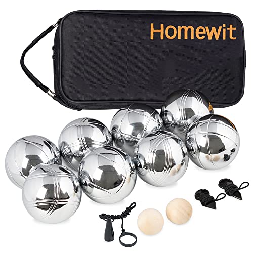 Boccia Kugeln,Boule Kugeln mit 8 Metall, 2 Holz-Kugel, 2 Abstandsmesser, 1 Boules-Kugel Magnetvorrichtung & Luxuriöser Tragetasche,Petanque für Outdoor-Spiel für den Garten oder den Strand Spielzeug von Homewit