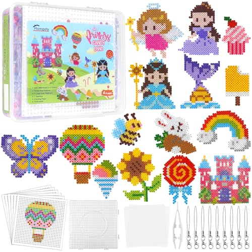 Homgaty 5000 Bügelperlen Set, 5 mm Steckperlen mit Steckplatte, 14 Muster, Bügelpapier, Anhänger und Zubehör zum Prinzessin Basteln Handwerk für Kinder Geschenk Mädchen 6 jahre von Homgaty