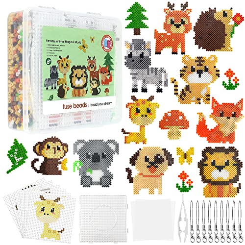 Homgaty 5000 Bügelperlen Tiere Set, Steckperlen 5 mm Perlen mit Steckplatte, 15 Muster, Bügelpapier, Anhänger und Zubehör zum Basteln Handwerk für Kinder Geschenk von Homgaty