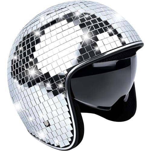 Discokugel Hüte, Disco-Spiegelhelm mit einziehbarer Visier - Glitzernder Discokugel-Helm aus Spiegelglas (Silber) für Damen & Herren | DJ, Club, Bühne, Bar, Hochzeiten von Homgo