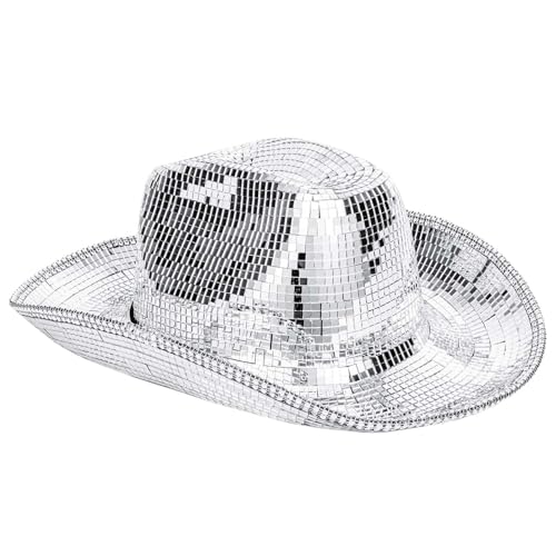 Discokugel Hüte - Silberner Disco Ball Western Cowboy Hut – Spiegelnder, funkelnder Cowgirl Hut für Cosplay, Partys und Festivals – Unisex von Homgo