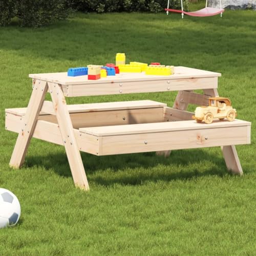 Homgoday Picknicktisch für Kinder, 88 x 97 x 52 cm, massives Kiefernholz, Gartentisch, Esstisch, Küchentisch, Gartentisch von Homgoday