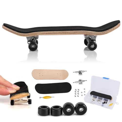 Hominas Mini-Griffbrett, Finger Skateboard Ahorn Holz Fingerboard Spielzeug Professionelle Fingers Skate mit Box für Interaktives Kinder, Schwarz von Hominas