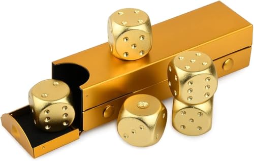 Hominas Würfel Box Set mit 5 Stücke, 5 Würfel Rummy Tischspiele Spielwürfel Tisch Poker Spiel Set Aluminiumlegierung DND Polyedrische Würfel Box Set Dice Set (Quader-Gold) von Hominas