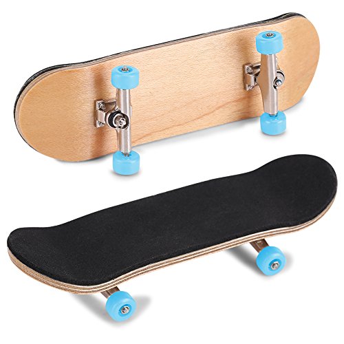 Mini-Finger-Skateboard, Griffbrett aus Ahornholzlegierung, Legierung, Vollahornholzbrücke mit Box, Reduziert den Druck für Kinder (Hellblau) von Hominas