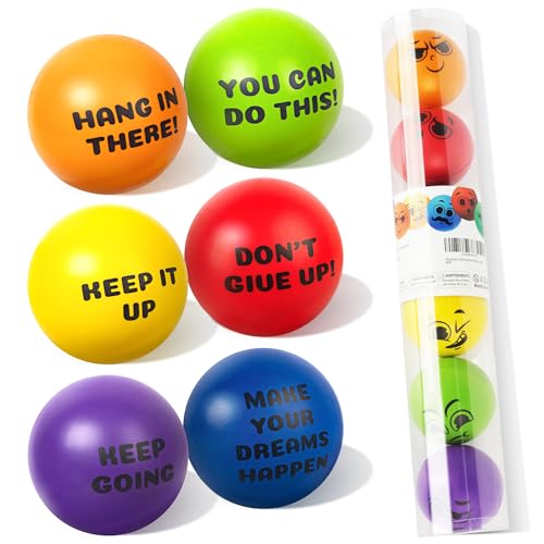 Homotte 6 Pcs Motivationsstress Bälle für 3+ Kinder Erwachsene, Stress Relief Bälle Hand Übung Therapie Ball Set, doppelseitige Bunte Schaumstoff Stress Ball mit positiven Zitaten und Lächeln von Homotte