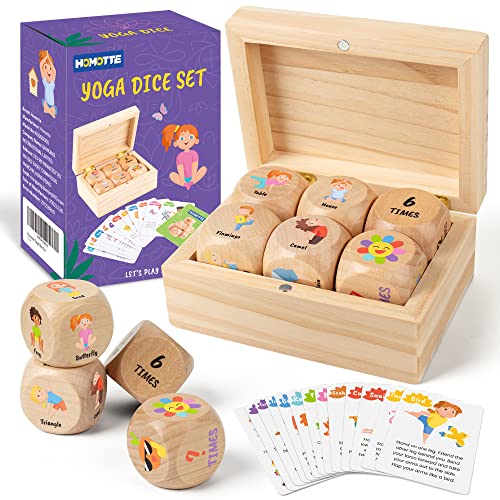 Homotte Holz-Yoga-Würfel-Set für Kinder, lustiges Trainingsspiel mit 6 Übungswürfeln, 12 Yoga-Karten & Einer Box, Achtsamkeits-Muttertags-Weihnachts-Yoga-Set für Mädchen & Anfänger von Homotte