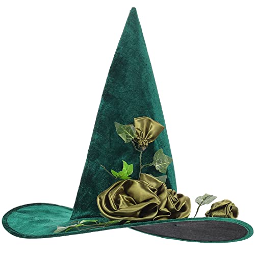 Halloween Witch Hut Green Wizard Hut mit Rose Hexen Kostüm Accessoire Halloween Kleid- Cosplay Festival Party Gunst Vorräte von Homoyoyo