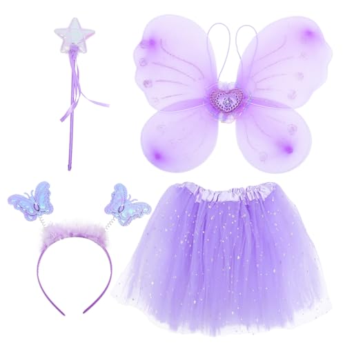 Homoyoyo 1 Satz Schmetterlingsflügel vierteiliges Set Zubehör Fuchs Puppe klein Trikots fairy wand halloweenkostüme für Feenstab tutu kleider Feenrock Performance-Kleid Stoff Violett von Homoyoyo