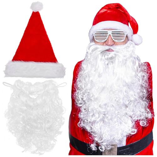 Homoyoyo 1 Set Weihnachten Weihnachtsmann Mütze Und Bart Flauschige Xmas Hut Santa Bart Set Weihnachtsmann Kostüm Zubehör Requisiten Verkleidung Santa Dress Up Kit für Weihnachtsdekorationen von Homoyoyo