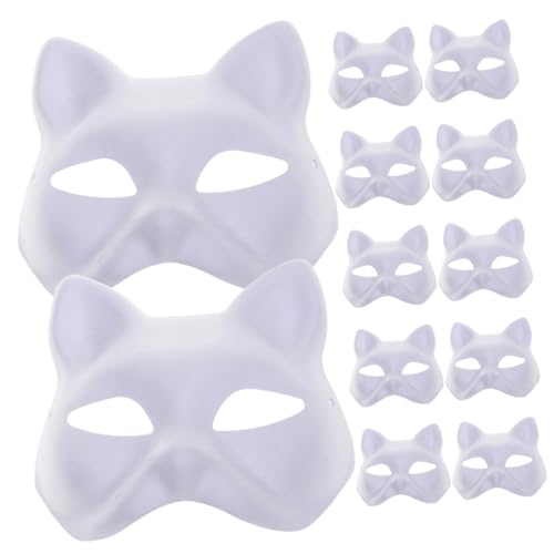 Homoyoyo 12 Stück Katzenmasken Zum Bemalen – Weiße Papiermasken Für Zum Anmalen - Kreative DIY Tiermasken Für Halloween - Cosplay Und Maskerade Partys von Homoyoyo