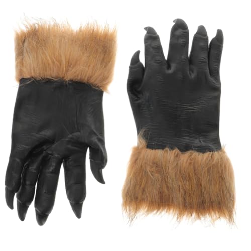 Homoyoyo 2 Stück Halloween-Wolf-Handschuhe tierische Fäustlinge Hund Nase Pfote Halloween Party Dekoration Halloween-Party-Accessoire Wolfskrallenhandschuhe Cosplay-Wolf-Handschuhe Vinyl von Homoyoyo