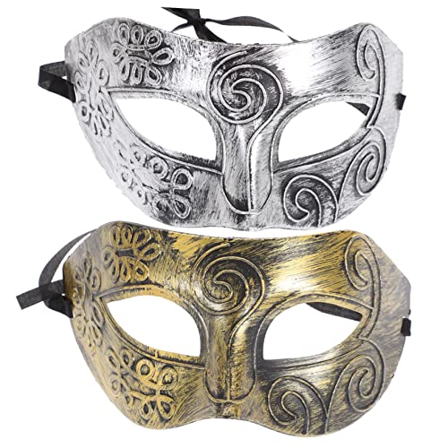 Homoyoyo 2 Stück Maskuline Venezianische Halbmaske Für Männer - Luxuriöse Maskerade Masken Für Karneval - Halloween Und Elegante Partys in Bronze Und Silber von Homoyoyo