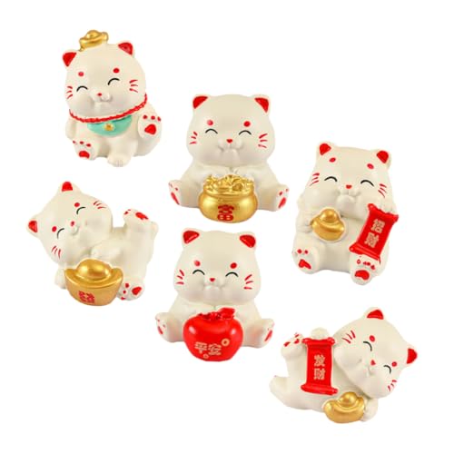 Homoyoyo 6 Stück Mini Katzen Figuren - Japanische Glückskatze Deko Für Puppenhaus - Tortenfiguren & Tischdeko Feng Shui Ornamente Für Wohnzimmer Und Büro von Homoyoyo