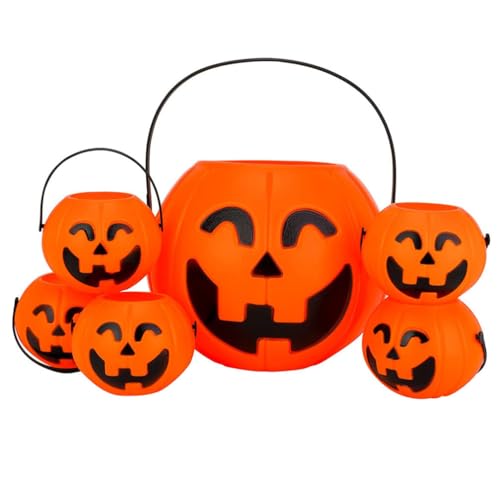 Homoyoyo 6Er-Pack Halloween-Kürbis-Süßigkeitseimer Kleiner Plastikkorb Mit Griff Halloween-Kürbis-Laterne-Süßigkeitseimer Plastikkürbisse Halloween-Eimer Für Süßigkeiten Orange 6 29 Zoll * von Homoyoyo