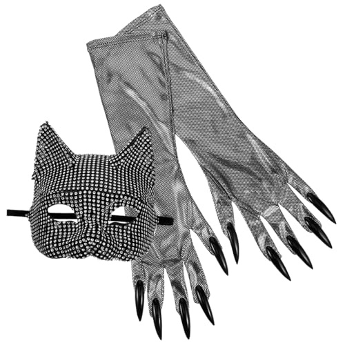 Homoyoyo Halloween Cat Cosplay mit Strasssteinen Masquerade Maske und Eleganten Handschuhen für Erwachsene Party Maskerade Kostüm Zubehör Homoyoyo Halloween Cat Cosplay mit Strasssteinen Masquerade Maske und Eleganten Handschuhen für Erwachsene Party Maskerade Kostüm Zubehör von Homoyoyo