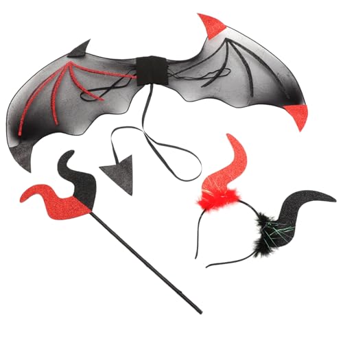 Homoyoyo Halloweendeko Teufel Kostüm Set mit Hörner Stirnband Stab und Flügeln Teiliges Rot Schwarzes Cosplay Zubehör für Karneval Themenpartys und Halloween Verkleidung Homoyoyo Halloweendeko Teufel Kostüm Set mit Hörner Stirnband Stab und Flügeln Teiliges Rot Schwarzes Cosplay Zubehör für Karneval Themenpartys und Halloween Verkleidung von Homoyoyo