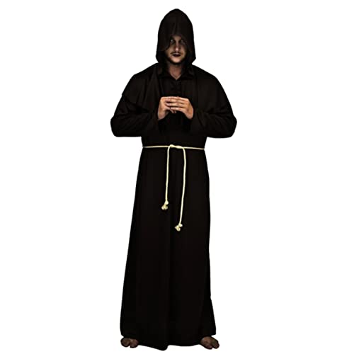 Homoyoyo Mittelalterliche Priesterrobe Mit Kapuze Für Halloween Cosplay Zauberer Umhang Kostüm Schwarz Für Karneval Und Kostümpartys von Homoyoyo