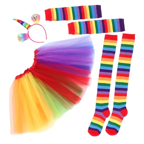 Homoyoyo Regenbogen Tutu Anzug Für Erwachsene Mehrlagiger Rüschentutu Rock Für Partys Tanz Fotoshootings Inklusive Handschuhe Socken Und Haarreif Irideszenz von Homoyoyo