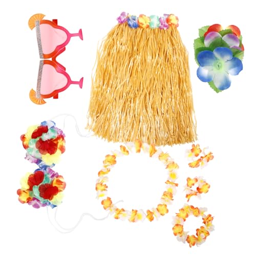 Homoyoyo Sommerliches Hawaii Partyset Für Teiliges Mit Blumenkranz Und Haarspange Für Tropische Motto Partys Und Strandveranstaltungen Grasrock von Homoyoyo