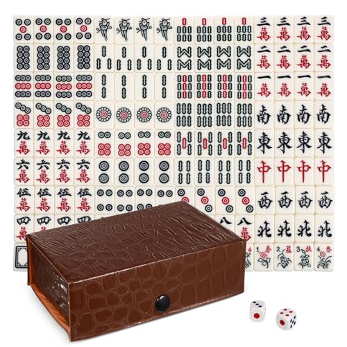 Homoyoyo Tragbares Mini-Mahjong-spielset, Reise-Mahjong-Set mit 146 Kleinen Spielsteinen, Braune Tragetasche für Reisefreundliche Familientreffen Und Freizeitaktivitäten, Partyspiel Homoyoyo Tragbares Mini-Mahjong-spielset, Reise-Mahjong-Set mit 146 Kleinen Spielsteinen, Braune Tragetasche für Reisefreundliche Familientreffen Und Freizeitaktivitäten, Partyspiel von Homoyoyo