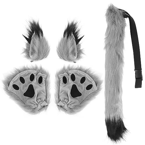 HonGien Cosplay Fuchsohren Set, Fox Wolf Cosplay Fuchs Kostüm, Grau Fuchs Cosplay Kostüm Set für Halloween, Weihnachten, Karneval Party von HonGien